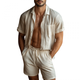 Men's Casual Linen Lapel Short-sleeved Shirt Loose Shorts Set