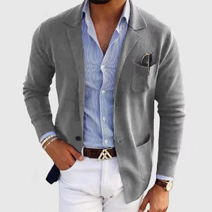 Blazer informal de punto entallado con solapa de muesca para hombre, botonadura sencilla