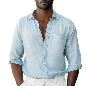 Einfarbiges, einfaches, lässiges Langarmhemd für Herren