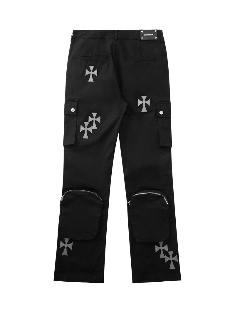 Cross Printed Multi-Pocket Casual Pants