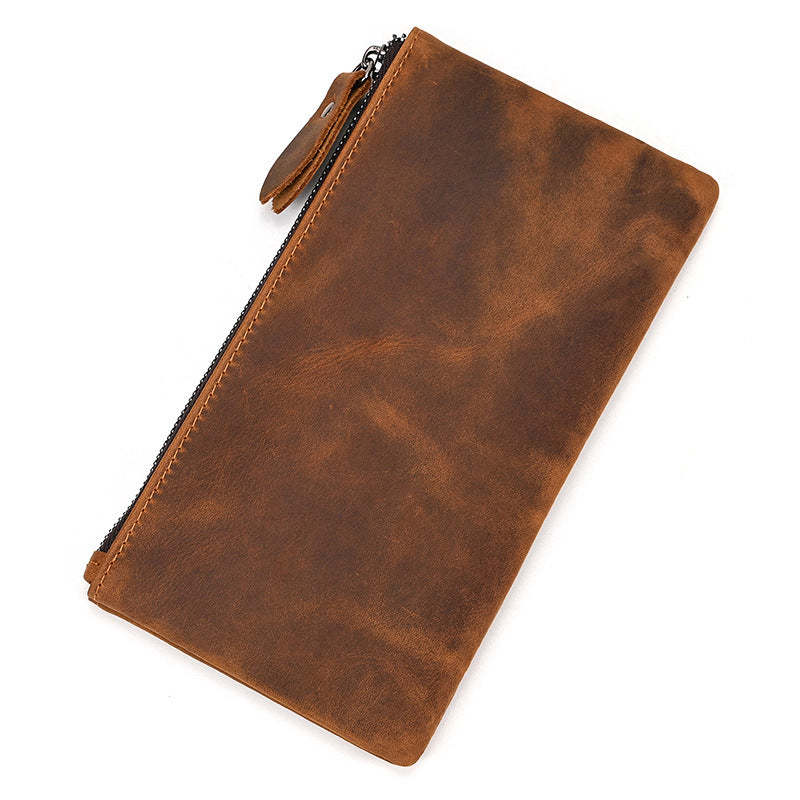 Cartera larga vintage de piel de Caballo Loco con cremallera de gran capacidad para hombre 