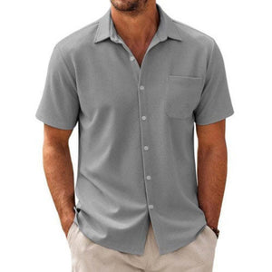 Camisa informal de manga corta de mezcla de algodón para hombre
