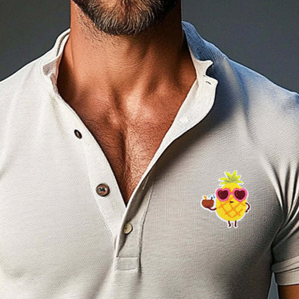 Men's Pineapple Embroidered Short Sleeve Stand Collar POLO Shirt MTA0384D8X