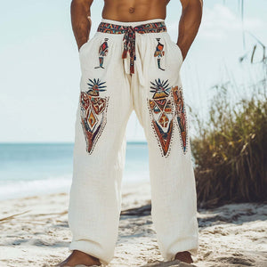 Pantalones casuales con bordado tribal para hombre