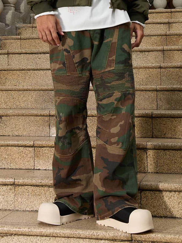 Camouflage Structured Pleated Pants