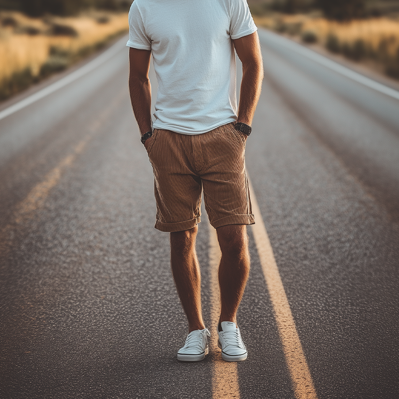 Men's Classic Casual Fashion Elastic Waist Corduroy Shorts