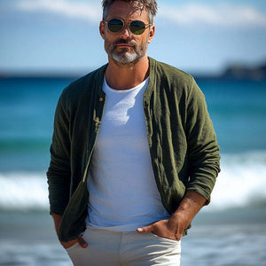 Men's Spring And Autumn Casual Army Green Corduroy Shirt