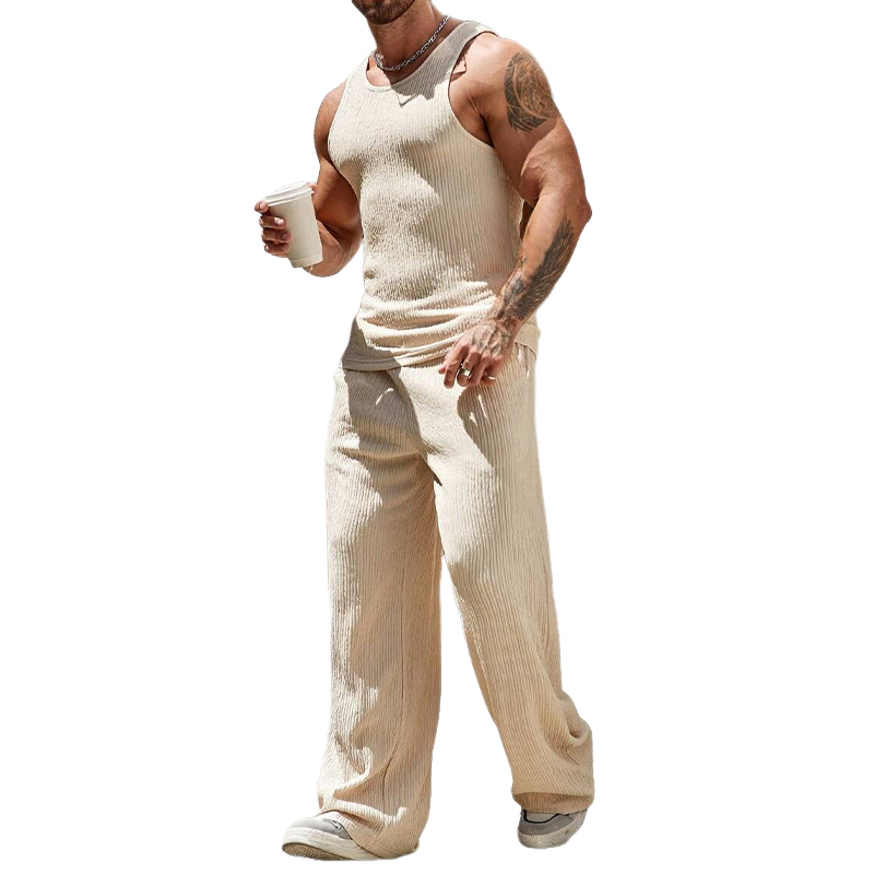 Zweiteiliges Strand-Set aus Tanktop und Hose in Volltonfarbe für Herren