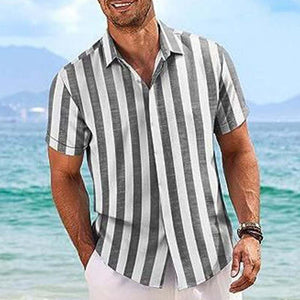 Camisa informal de manga corta con solapa a rayas para hombre