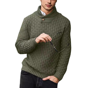 Suéter informal de punto jacquard con solapa para hombre