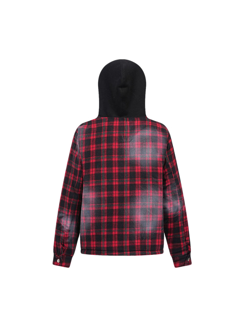 Dark Plaid Hooded Quilted Jacket