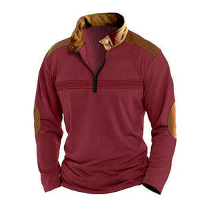 Sudadera informal de manga larga con cuello alto y cremallera con bloques de color para hombre