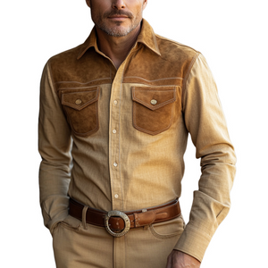 Herren Vintage Langarmhemd aus Baumwolle und Leinen-Wildleder