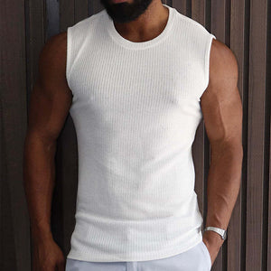 Men's Retro Casual Solid Color Round Neck Tank Top