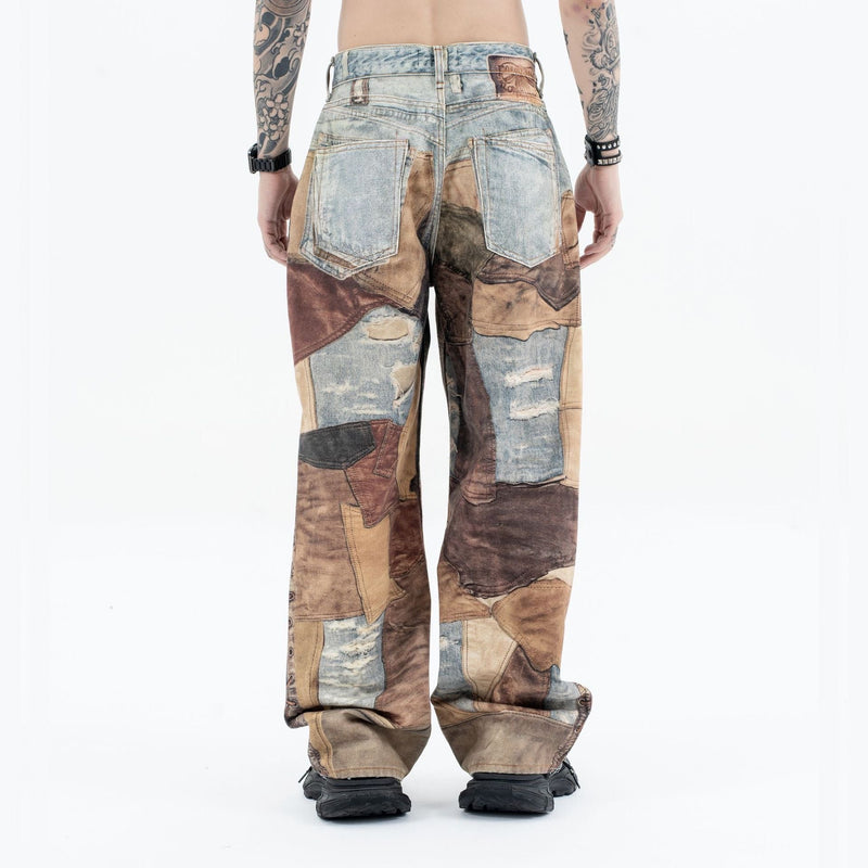 High Street Distressed Washed Printed Jeans