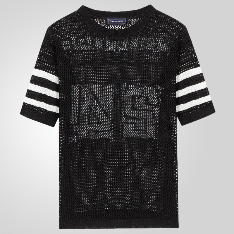 Camiseta informal de manga corta con cuello redondo y espalda de punto para hombre