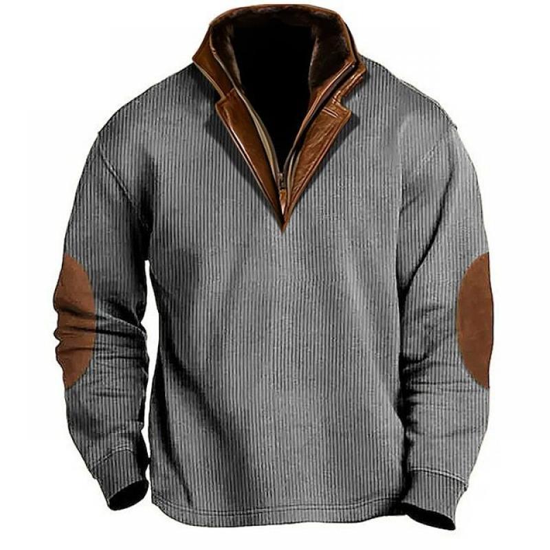 Men's Colorblock Stitching Collar Lapel Sweatshirt