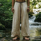 Men's Straight Loose Cotton And Linen Vintage Belt Casual Pants 02939758U