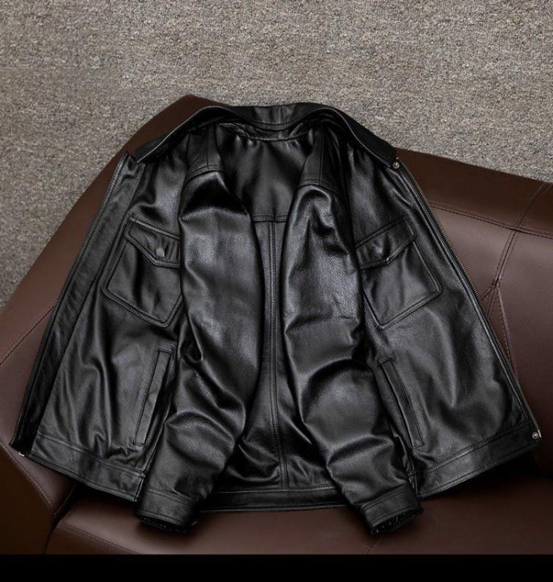 Herren-Lederjacke mit Vintage-Revers und doppelter Brusttasche