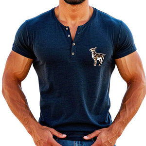 Camiseta de manga corta con cuello henley y estampado de cachorros para hombre