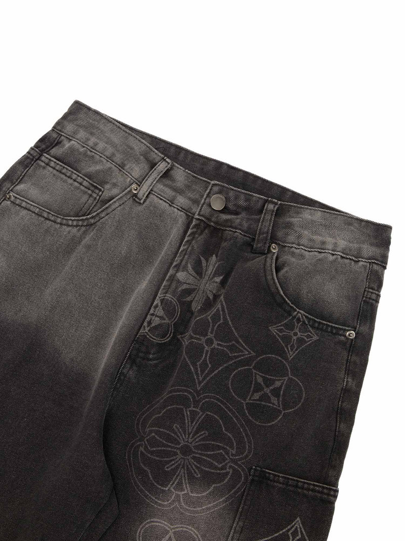 Cross Jacquard Multi Pocket Cargo Jeans