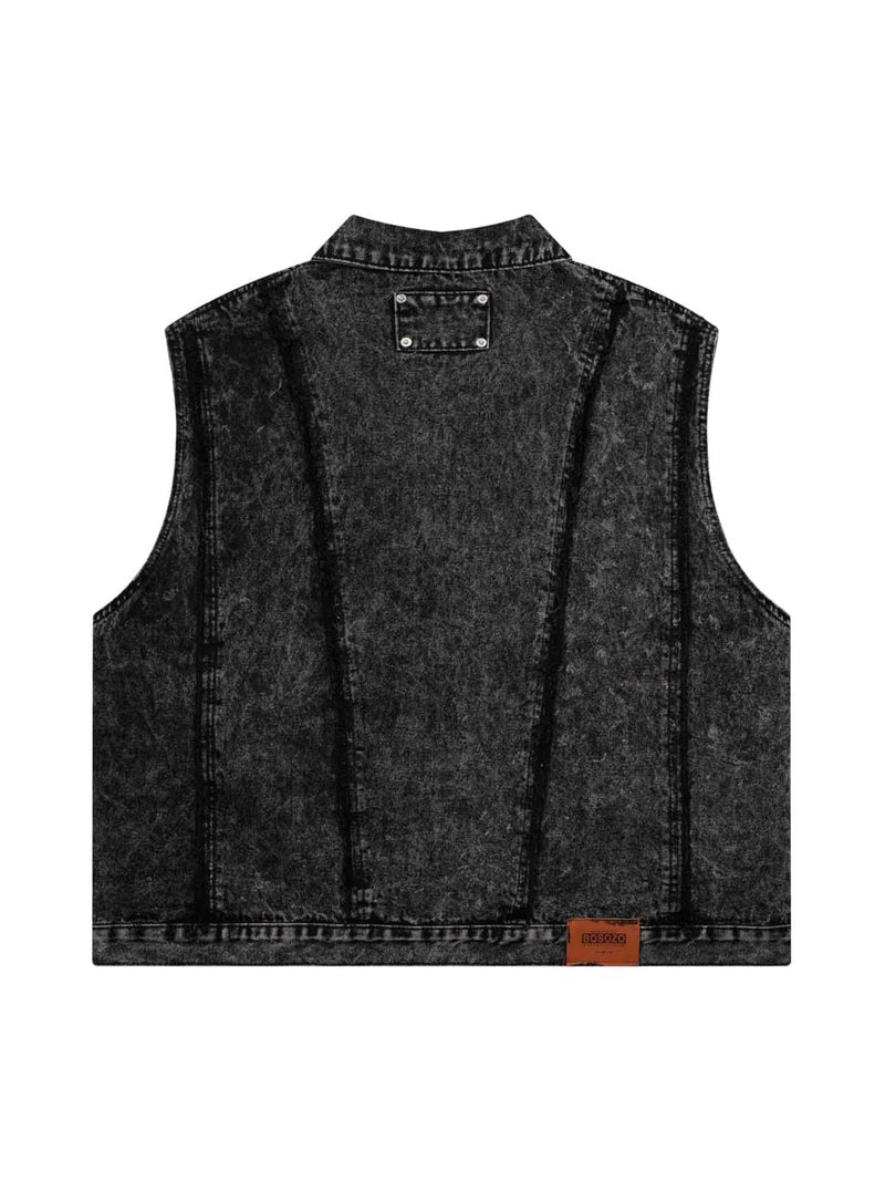 Raw Edge split Washed Denim Vest