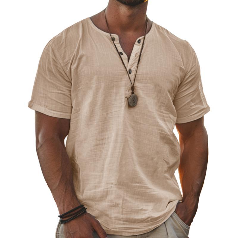 Men's Solid Henley Short Sleeve T-Shirt