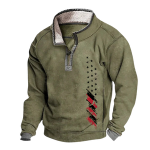Sudadera informal con bandera de EE. UU., cuello alto, bragueta con cremallera, sudadera de forro polar