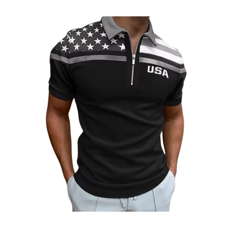 MEN'S POLO SHIRT SHORT SLEEVED ZIPPERED T-SHIRT