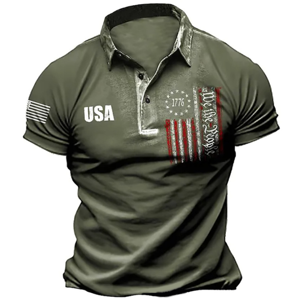 1776 USA FLAG PRINT RAGLAN GRAPHIC POLO SHIRT