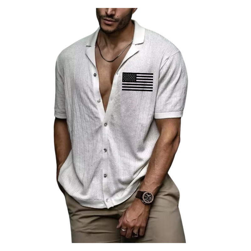 USA FLAG MEN'S SOLID COLOR SOFT FABRIC CASUAL SHIRT