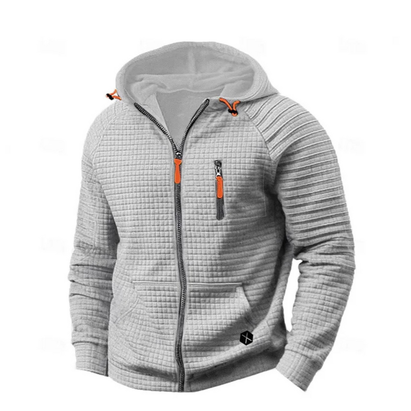 MEN'S CASUAL PULLOVER JACQUARD HOODIE CHECKERED COTTON FABRIC HOODED