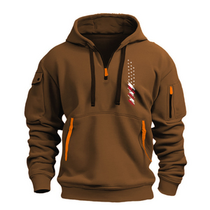 Sudadera con capucha y cremallera con bolsillo en el brazo y bandera de EE. UU.