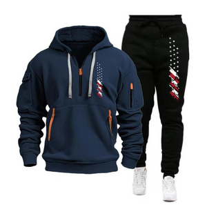 USA FLAG SPORT HOODIE SET HERREN MEHRERE TASCHEN REISSVERSCHLUSS KAPUZENSWEATSHIRT SPORTANZUG SET
