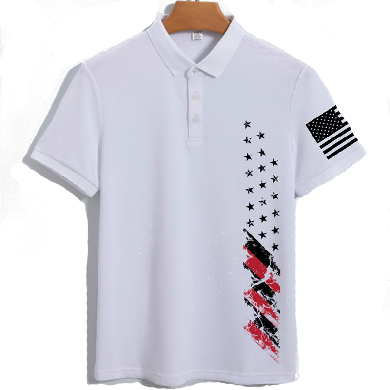 USA Flag Print Men's Outdoor SUN Protection QUICK DRY POLO (UPF40+)