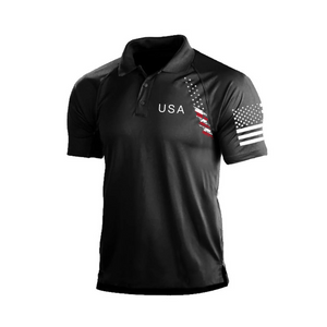 BUNTES POLOSHIRT MIT RAGLAN-GRAFIK UND USA-FLAGGE