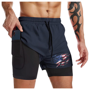 FLY USA FLAG QUICKDRY POCKET 2 IN 1 LAUFSHORTS MIT 7'' INNENNAHT