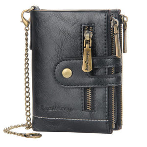 Men's Short Retro Double Zipper Multi-Card Wallet