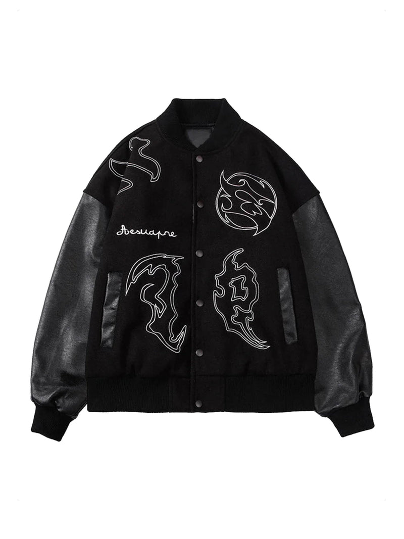 Symbol Embroidery PU Leather Racing Jacket