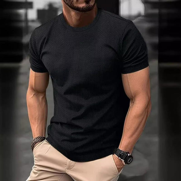 Camiseta informal de manga corta de seda helada, transpirable y con cuello redondo para hombre