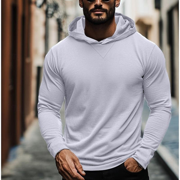 Camiseta informal de manga larga con capucha de color liso para hombre