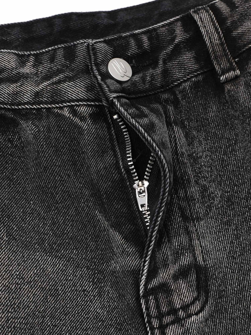 Raw Edge Patch Straight Jeans