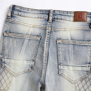 Vaqueros elásticos rotos con parches punk para hombre