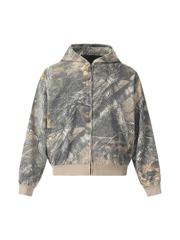 Camouflage Wood Printed Hooded Jacket