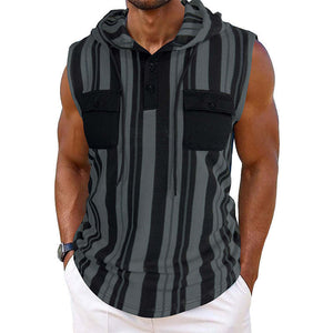Lässiges, gestreiftes, ärmelloses Tanktop mit Kapuze für Herren