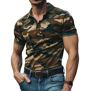 Lässiges Poloshirt mit Camouflage-Revers und kurzen Ärmeln für Herren