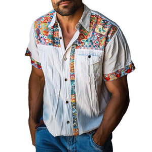Camisa informal con estampado étnico para hombre