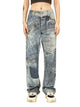 Street Hip-Hop Deconstructed Print Jeans