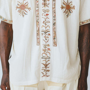 Men's Spring Fashion Embroidered Short Sleeve Shirt