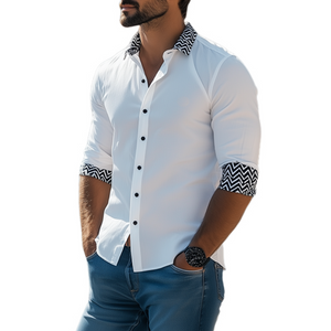 Camisa clásica informal de manga larga con estampado de primavera para hombre